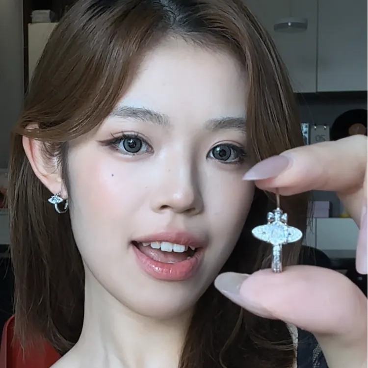 铜合金锆石耳饰 高级感微镶锆石925银针星球耳钉个性ins耳饰