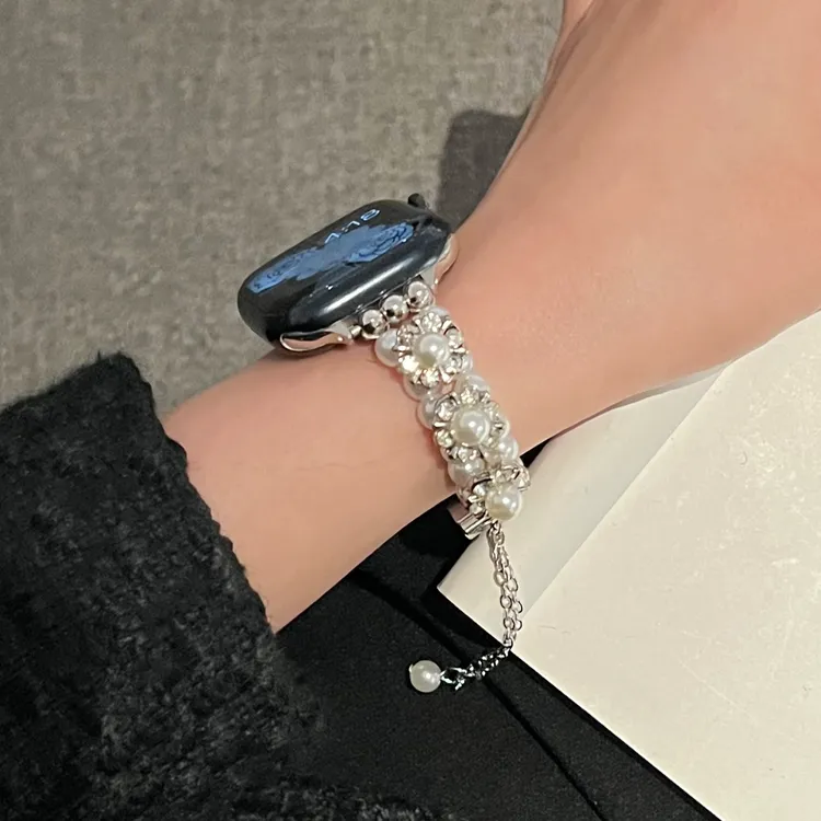 适用苹果手表s10表带繁花珍珠表链iwatch s9 s8 s7 s6 se/2表带女