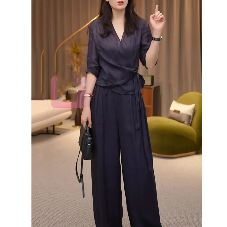 高级感时尚韩版休闲套装女2025夏季新款轻奢显瘦减龄上衣+长裤