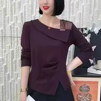 2025早秋新款斜领中袖T恤女不规则别致气质收腰显瘦上衣2535长55
