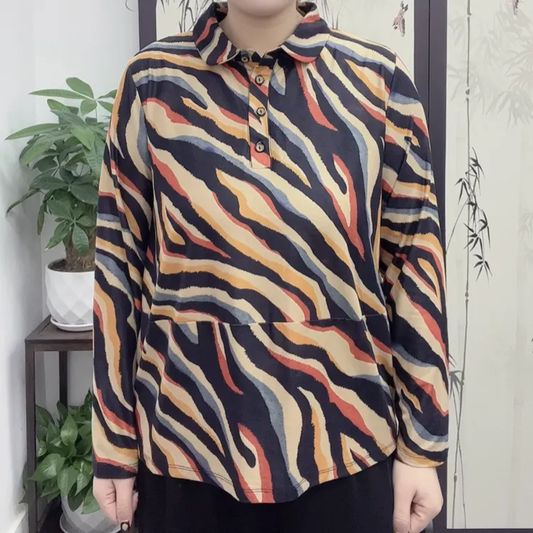 8075秋冬翻领长袖常规秋季套头百搭条纹