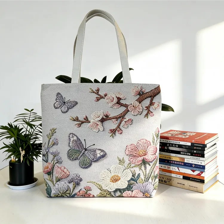 【新款】蝴蝶耐磨拉链中国风刺绣耐脏手提包文艺ins手提包包