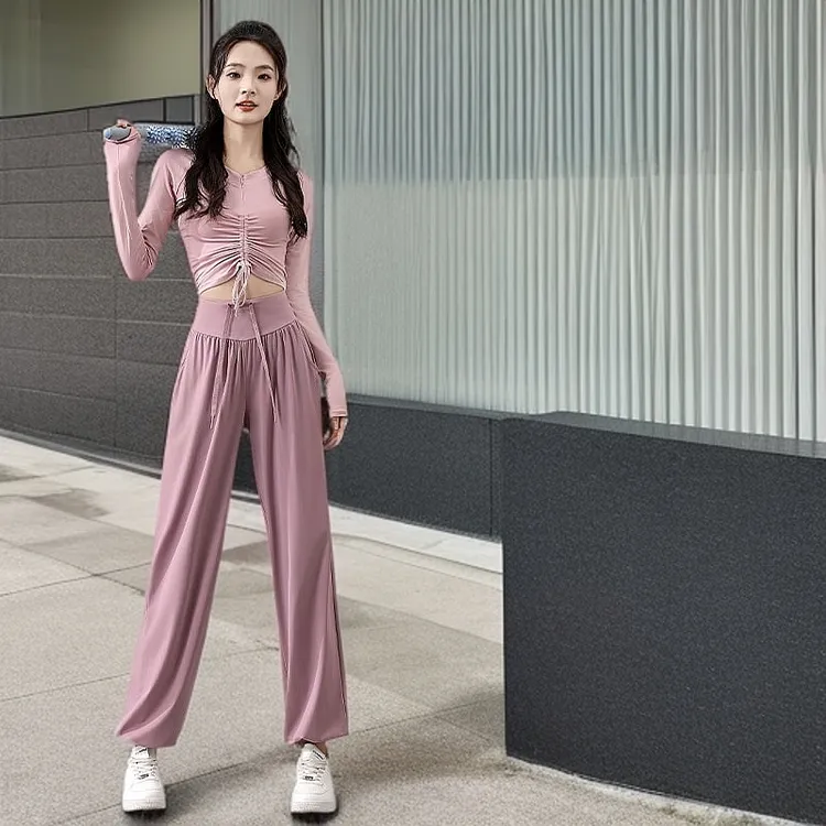 跑步运动套装女宽松洋气健身冰丝套头女时尚网红长裤长袖休闲速干