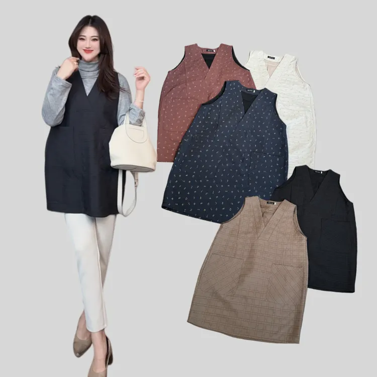 【YANLI】5297绗绣双层棉烫金字母马甲背心裙