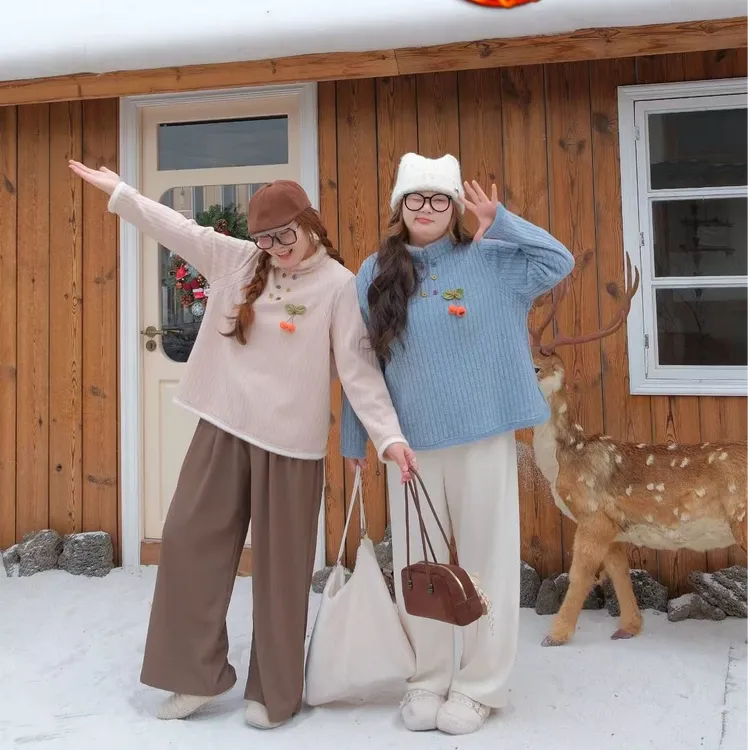 微胖大码女冬季宽松型厚款短款中长款卫衣高领韩版加厚纯色1186