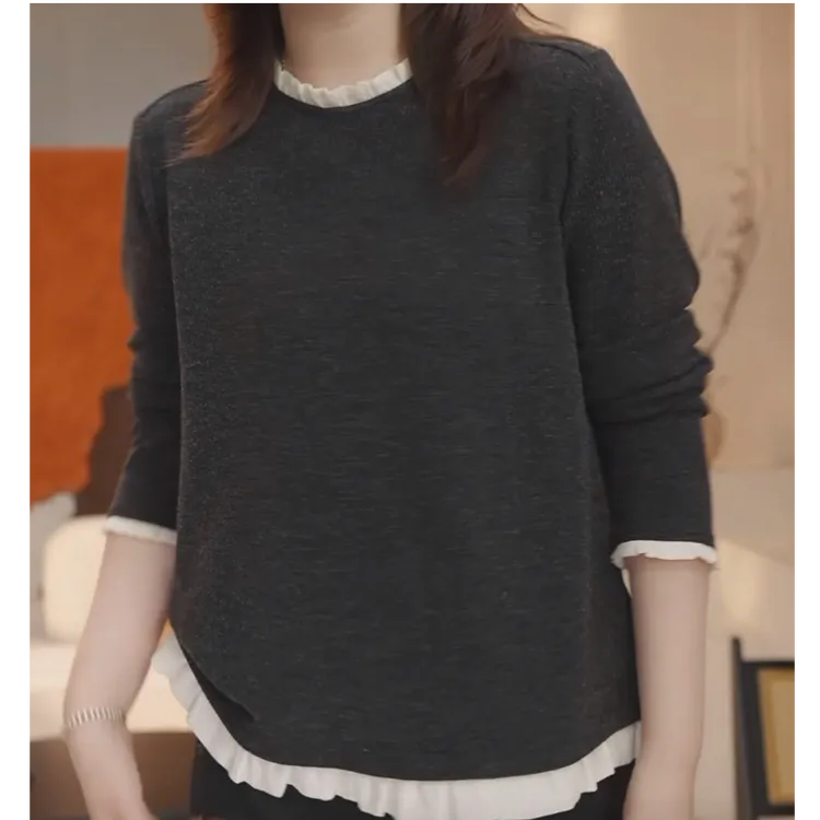 设计感下摆拼接花边卫衣女2025新款秋冬韩版显瘦气质百搭休闲上衣