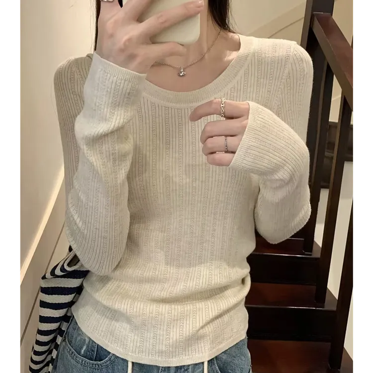 花倾慕秋冬韩系穿搭圆领打底衫女内搭针织衫毛衣女漂亮上衣95517