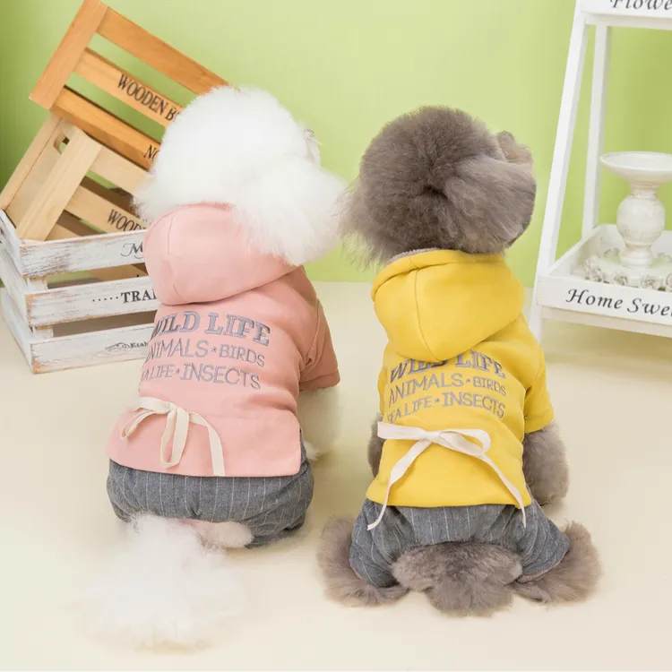 朵猫猫韩系秋冬季狗狗加绒四脚衣连帽可牵引马甲棉衣冬天宠物衣服