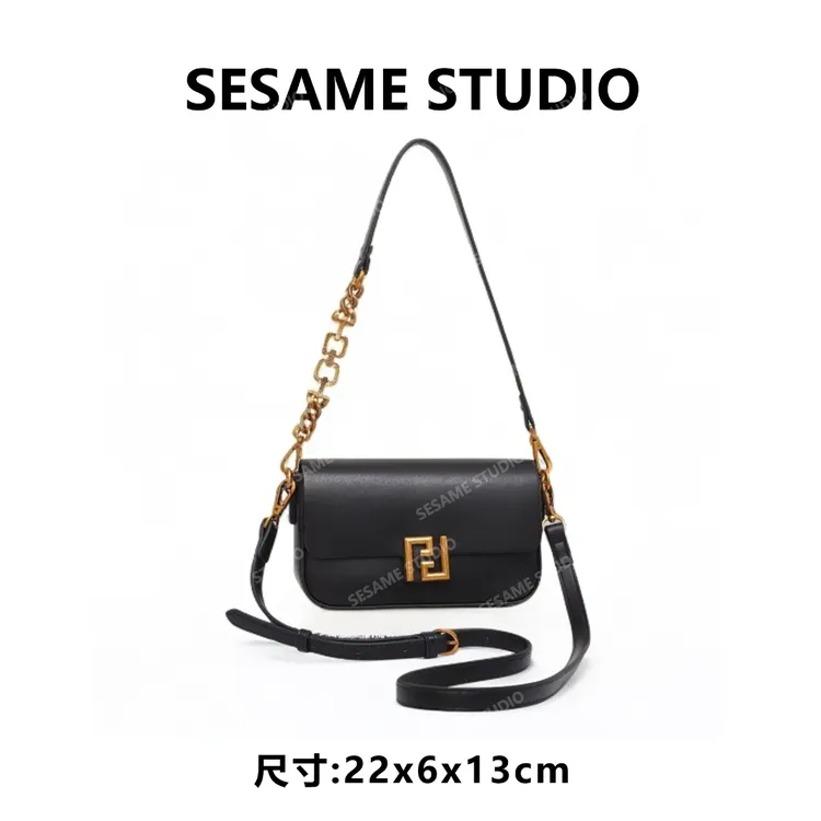 芝麻集】GQ-24872-黑色时尚秋冬百搭腋下法棍包女包