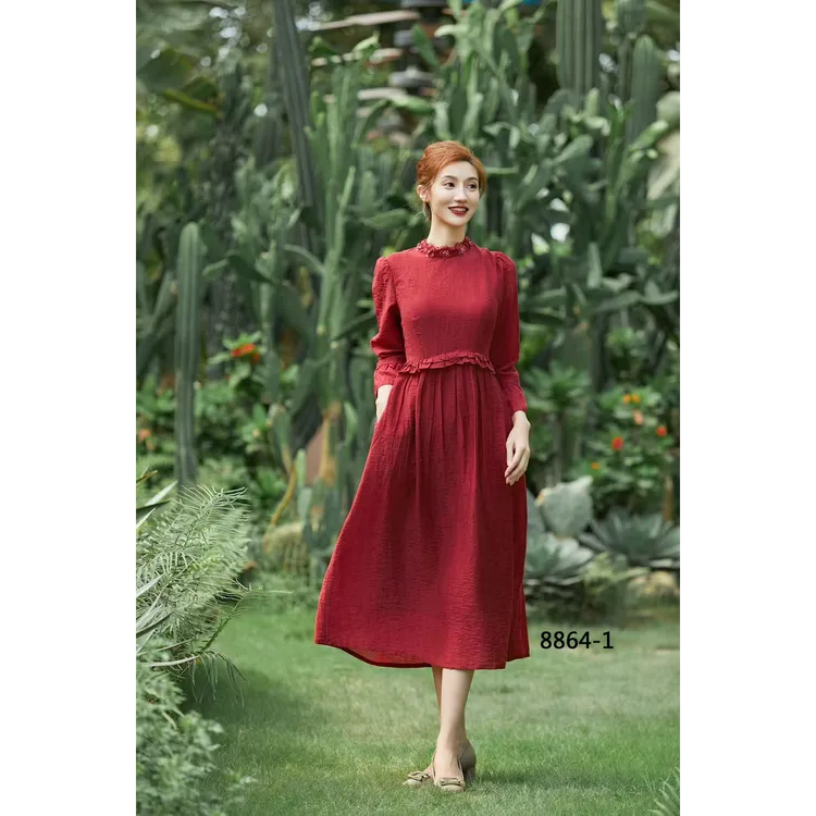 秋季新中式通勤风长裙刺绣连衣裙显瘦中长款旗袍法式