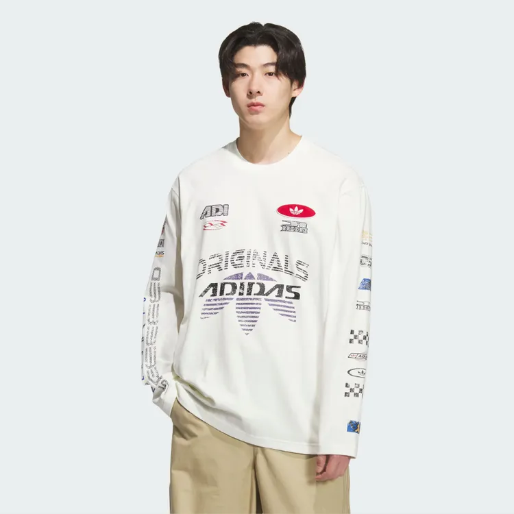 adidas/阿迪达斯MOTOLONGSLEEVE赛车风纯棉运动宽松长袖T恤KH1200