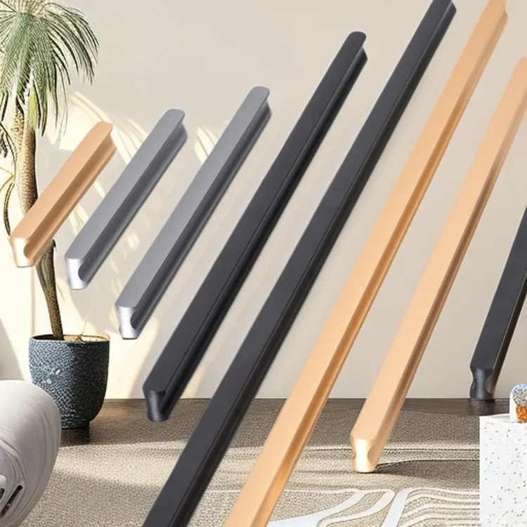 新款简约衣柜门圆头工字型黑色拉手灰色厨柜抽屉轻奢金色门把手