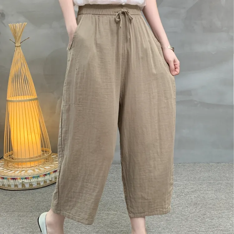 口袋灯笼裤高腰复古港风休闲裤阔腿裤夏季宽松婴儿棉裤