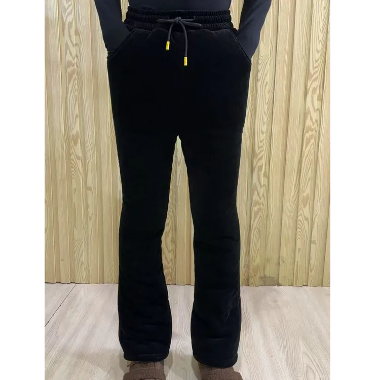 微喇裤女士新款有口袋高腰棉裤一条过冬雪尼尔加绒加厚保暖显瘦