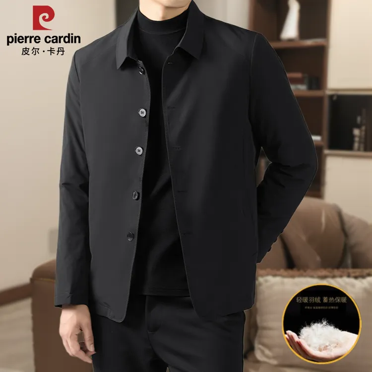 皮尔卡丹羽绒服夹克衫商务休闲外套秋冬季翻领中年保暖高档男装