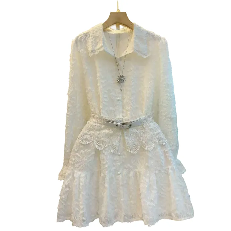 新款减龄翻领拼接高级感百搭气质连衣裙（赠腰带长82左右）