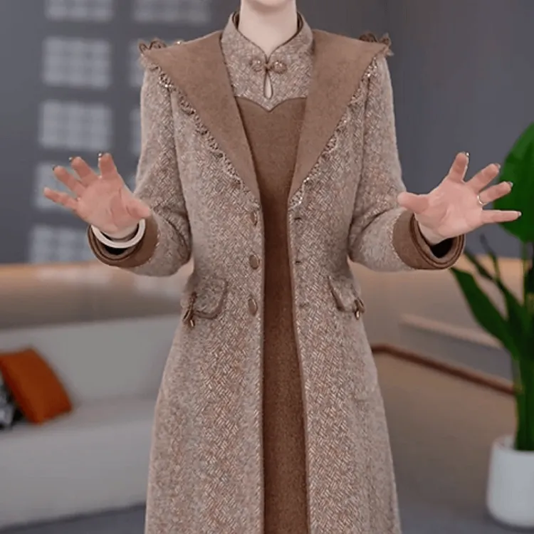  C177【风衣外套+连衣裙】2025冬季新款加厚加绒保暖中长款套装裙