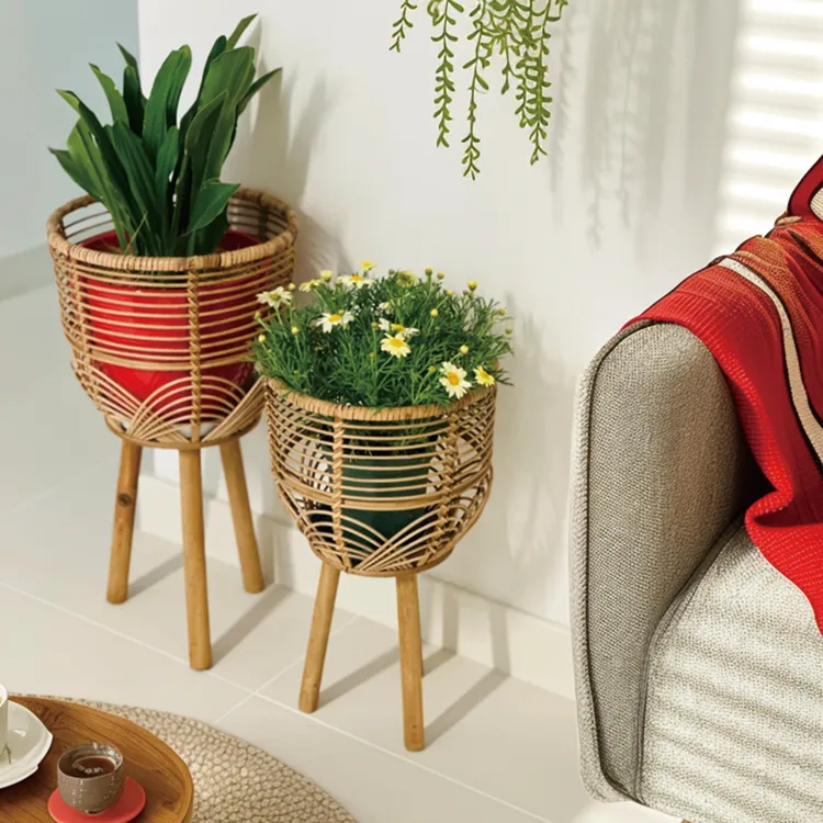 花架子花凳花盆架家用庭院客厅绿植藤编手工花几田园风复古民宿