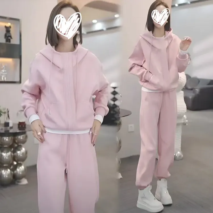 秋冬气质休闲宽松连帽卫衣外套套装运动束脚卫裤时尚两件套F67157