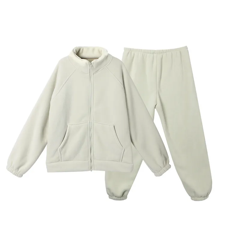 秋冬情侣款时尚休闲品质宽松加厚摇粒绒立领睡衣套装-6812