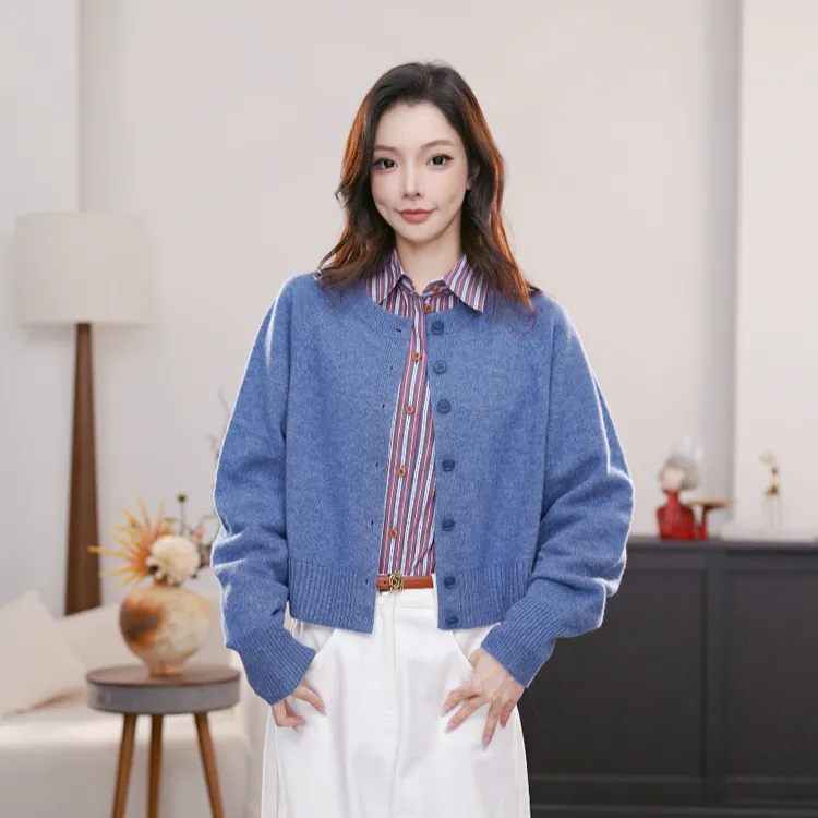 AMASS/阿玛施2025新款绵羊毛慵懒风毛衣开衫简约百搭针织548033