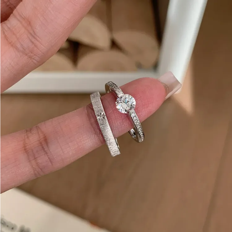 铜合金戒指 爆闪悬浮闪锆戒指轻奢小众设计高级感精致百搭食指戒