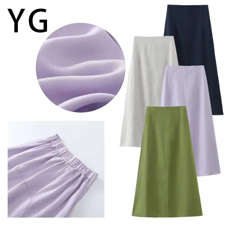 YG2631彩虹衣橱·亚麻半裙休闲百搭气质显瘦