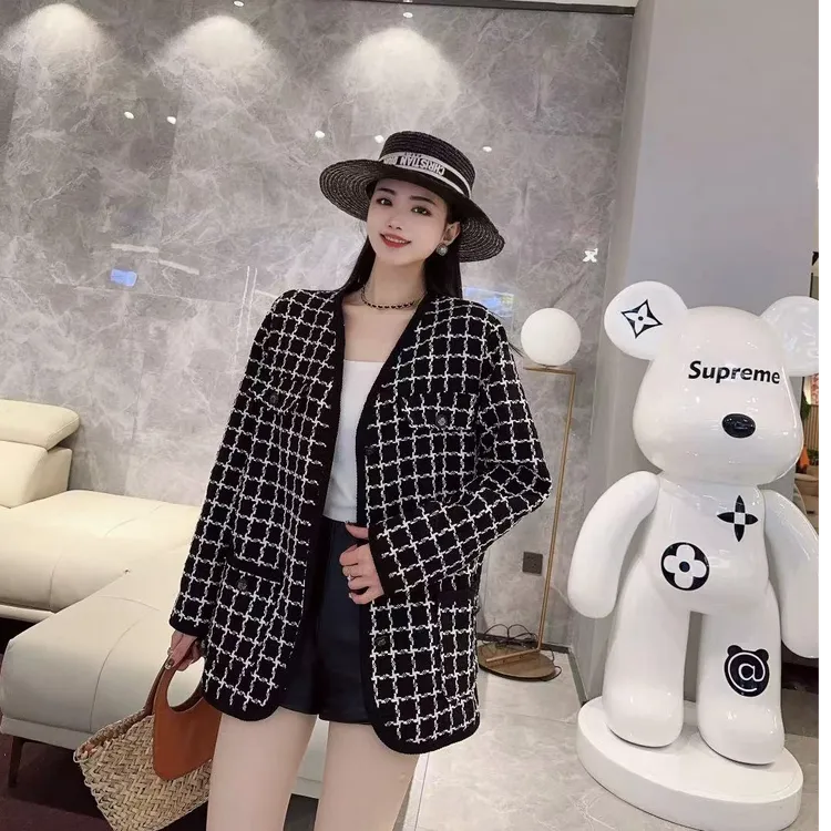 5940-大码女装时尚V领大码编织小香风外套