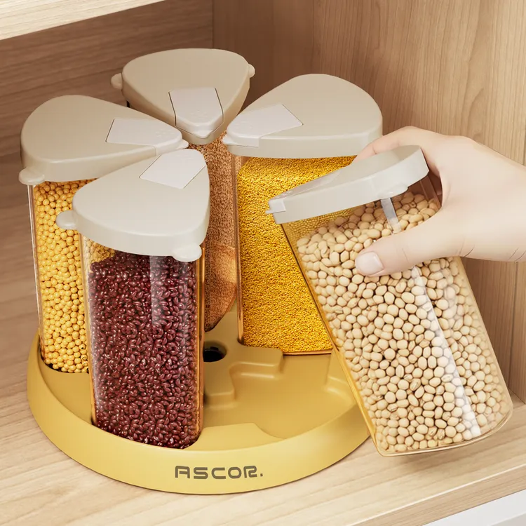 花瓣旋转杂粮米桶家用厨房五谷杂粮收纳盒食品分格密封防潮存储罐商品图