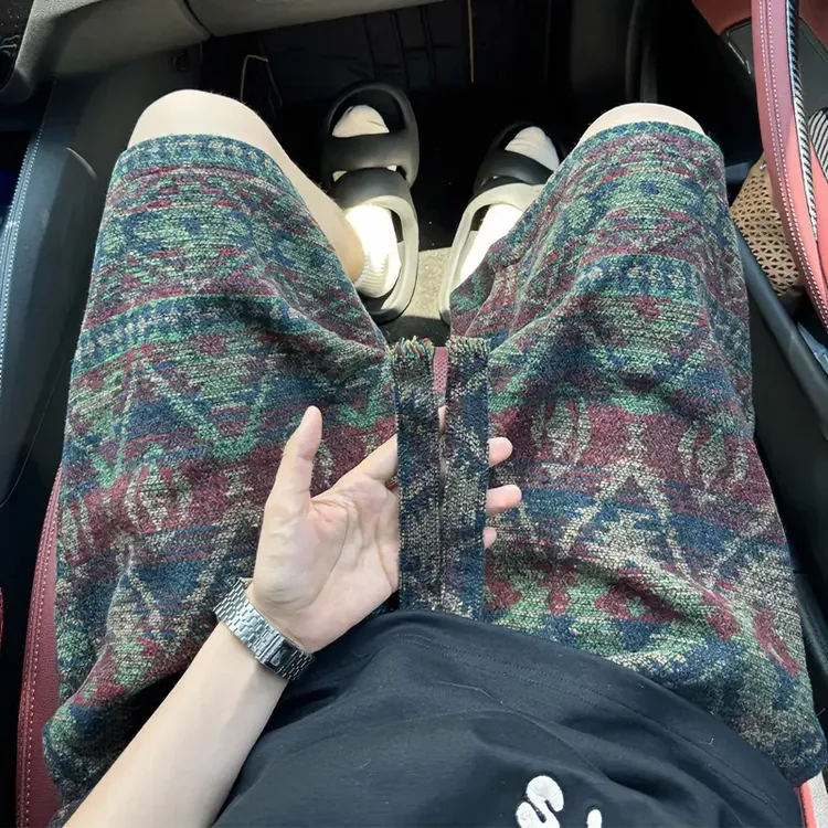 仓石一树直筒针织脏脏风短裤男装夏季民族风五分裤oversize裤子