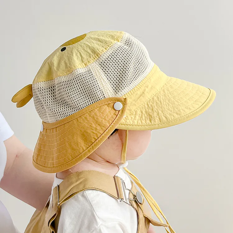 婴儿帽子夏季遮阳帽渔夫帽男童女宝宝网大檐可拆披肩儿童透气速干