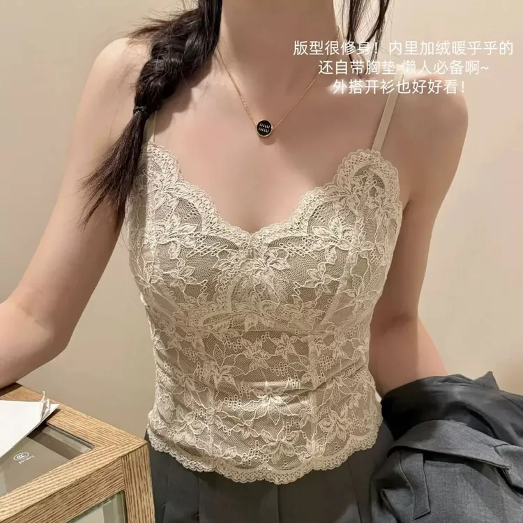 【原版高品质】秋冬款收腰V领设计蕾丝聚拢显大美背带胸垫外穿