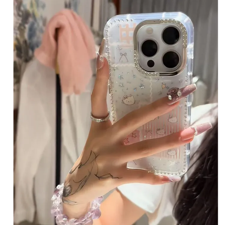 点钻格纹星星kt猫适用iPhone14苹果15promax手机壳16pro软131211