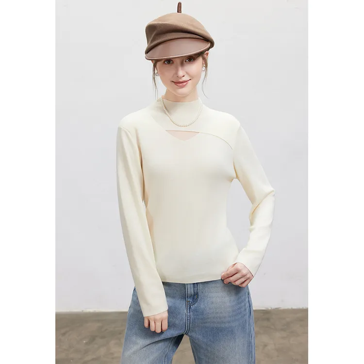 裂渡宣宣【极简偏爱】微胖大码女冬显瘦半高领镂空打底毛衣ZY509R29