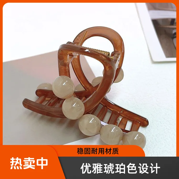 时尚法式抓夹透棕色淡粉色清凉晕染发夹高级感精致鲨鱼夹法式发饰