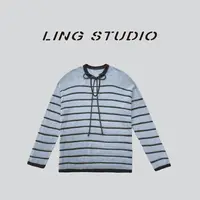 LING/STUDIO『少女情结』秋季时尚百搭拼色条纹套头毛衣5091671