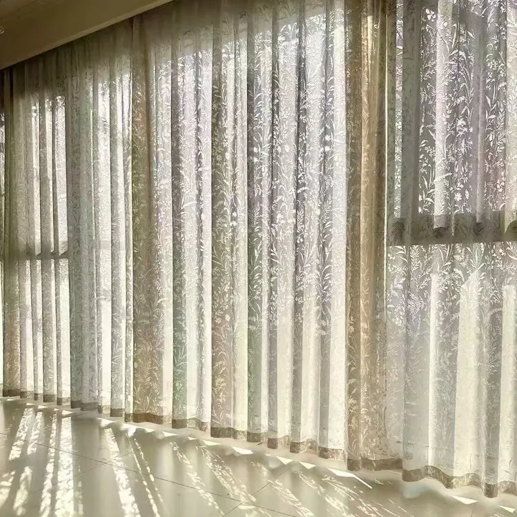 新款法式月枝影镂空纱帘透光防晒公主客厅飘窗阳台卧室窗帘窗纱