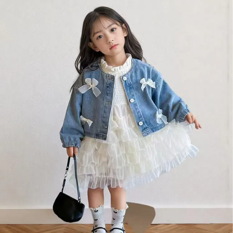 2025新款女童春装连衣裙套装女孩牛仔外套春季洋气女宝宝公主裙子