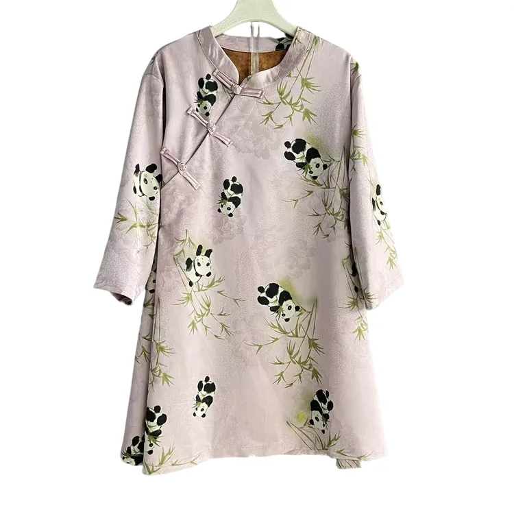 提花薄款中袖刺绣长款上衣斜襟唐装开襟时尚气质文艺