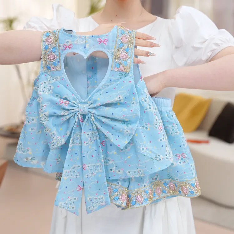 【黛】碎花夏季女宝公主风纯色套装森系薄款民族风休闲女童SA30359