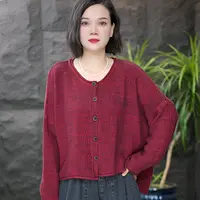 FF长袖短款女装秋季毛针织衫女网红针织针织衫圆领提花复古文艺