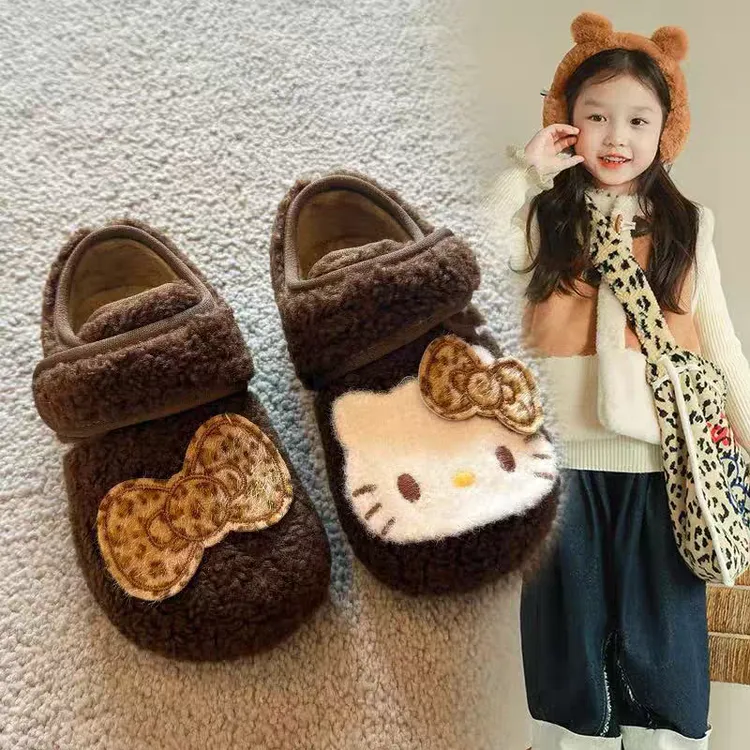 女童可爱kt猫加厚绒保暖棉鞋2025年冬季新款软底毛毛鞋休闲勃肯鞋