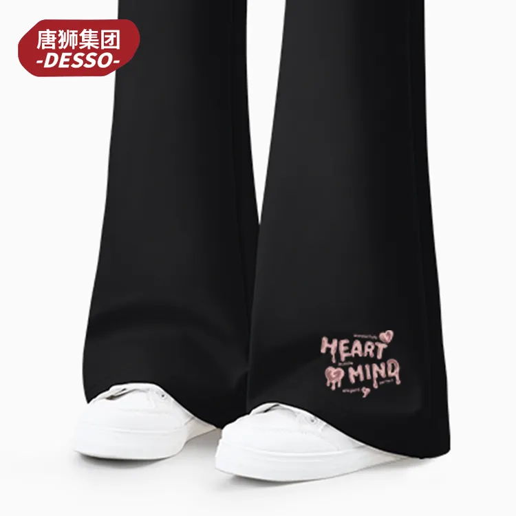 唐狮集团desso黑色喇叭裤女秋2025新款休闲卫裤美式微喇运动裤子