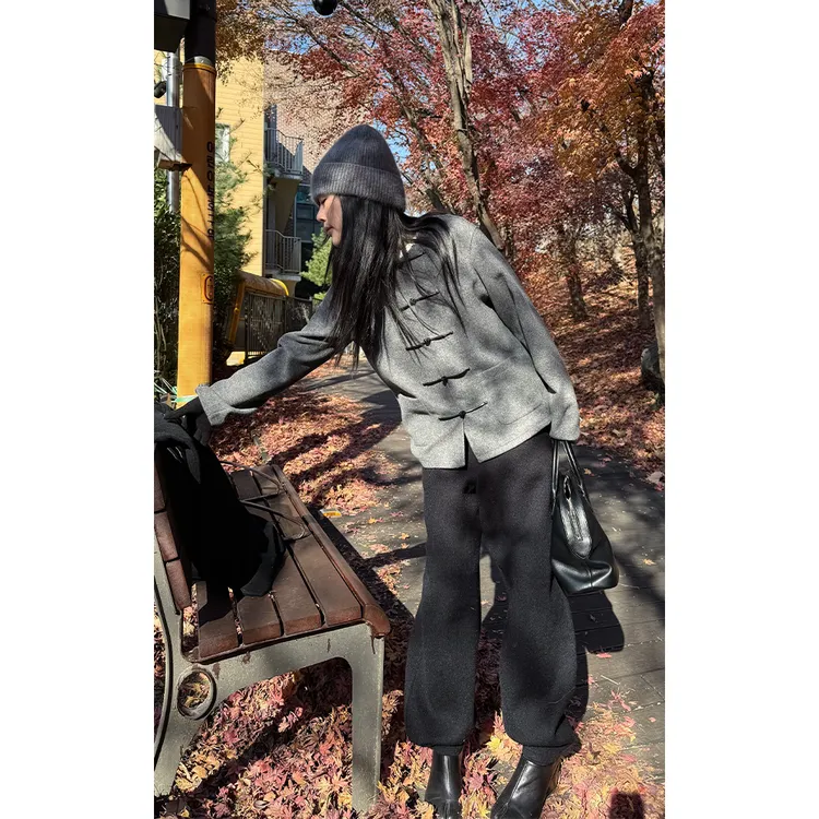 LA CALLA极简羊毛中式手工盘扣口袋外套YY-WV8046