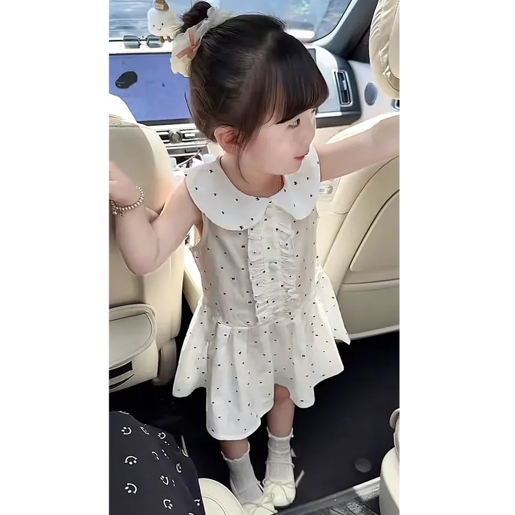 2025夏季新款女童夏季法式波点裙蝴蝶结背心裙时髦可爱背心裙
