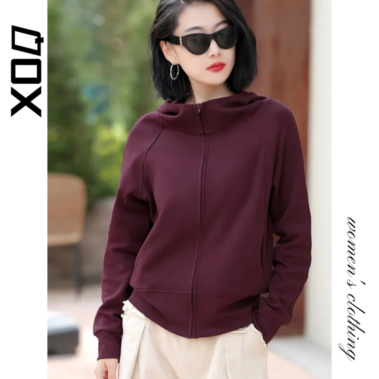 XOQ秋冬季连帽卫衣女休闲大码胖MM长袖韩版时尚百搭显瘦加绒外套