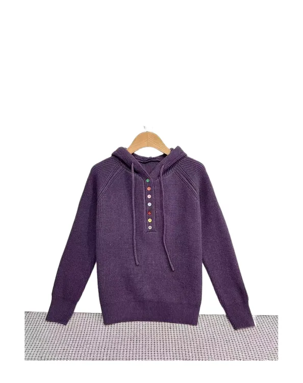 C  98342  彩色扣子  连帽  休闲  舒适  百搭  毛针织衫