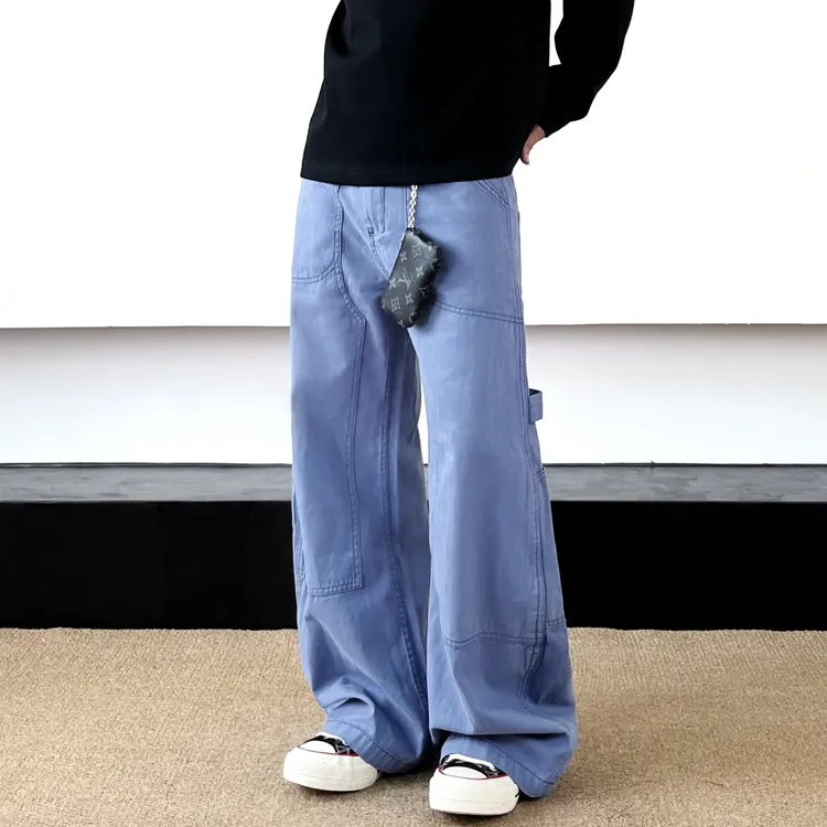 SWAG法工裤剪裁拼接伐木baggy工装裤宽松显瘦阔腿cleanfit弯刀裤