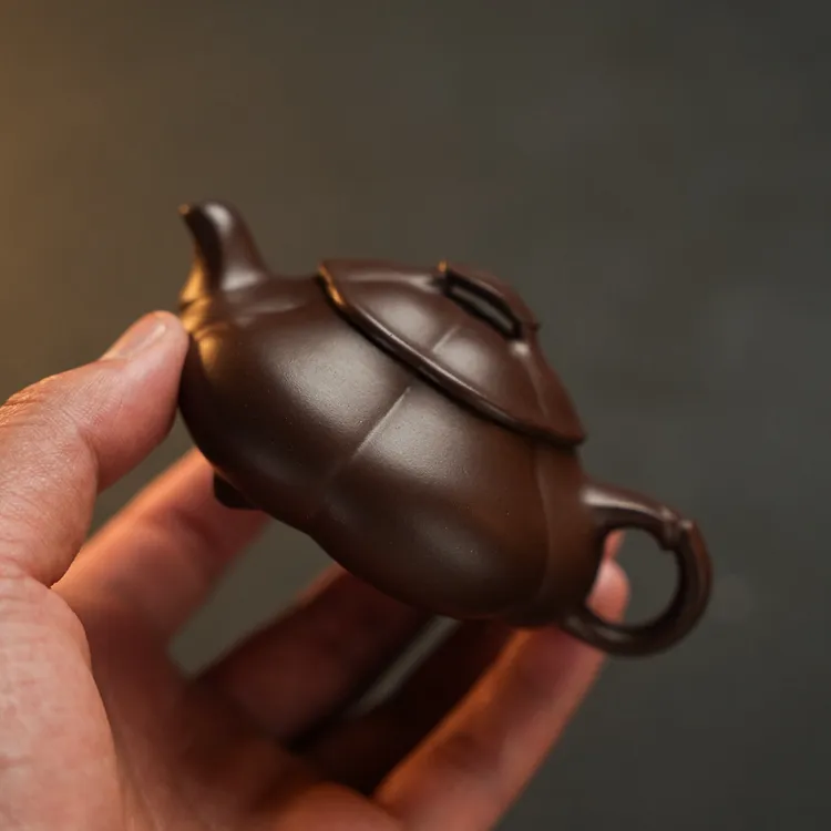 宜兴原矿紫砂壶精美茶壶老紫泥精工手工【筋纹简瓢】90毫升