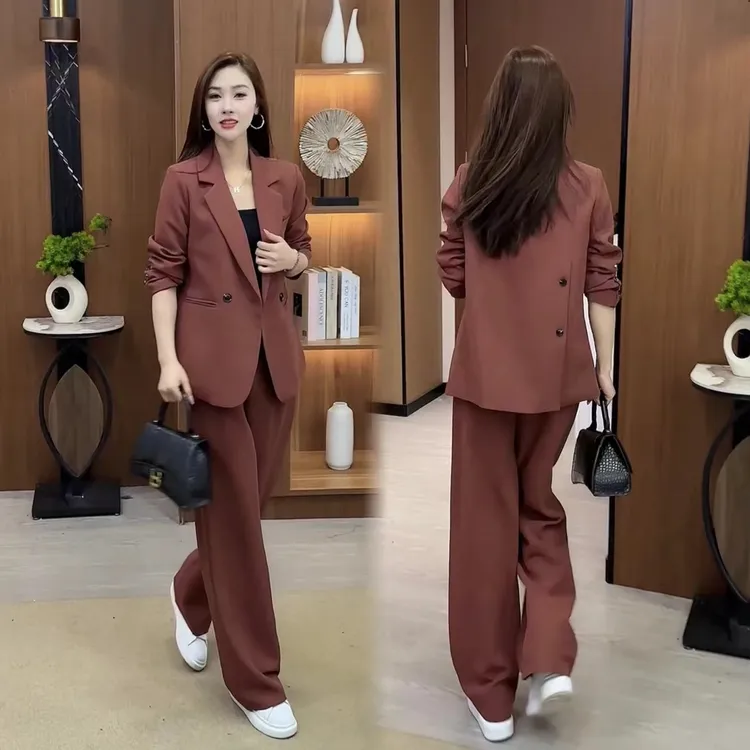 拉夏贝尔高级感西装时尚套装春秋新款气质垂感阔腿裤西服两件套